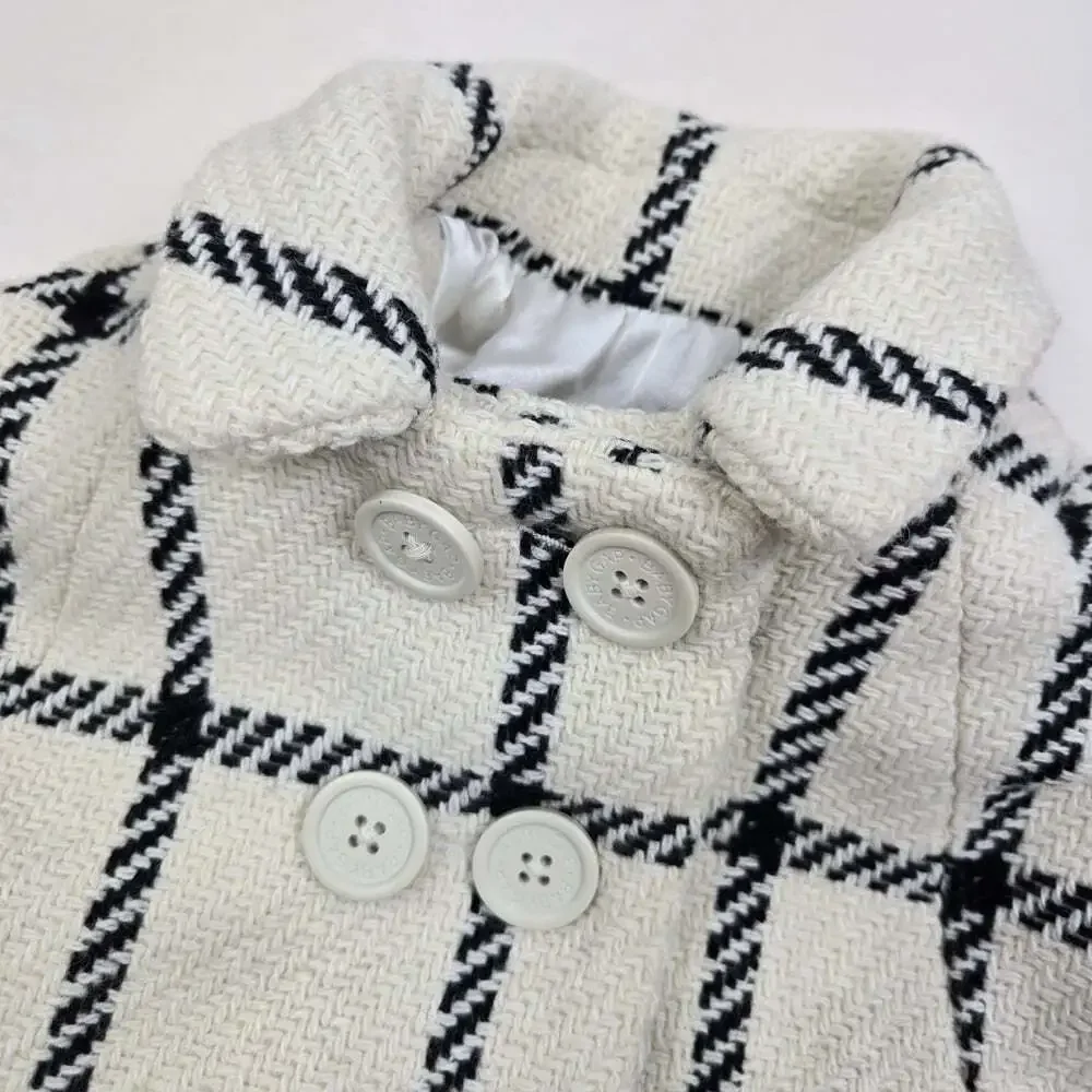 GAP Kids Plaid Cape Coat 18-24M Cream Black Toddler Poncho Peacoat Preppy